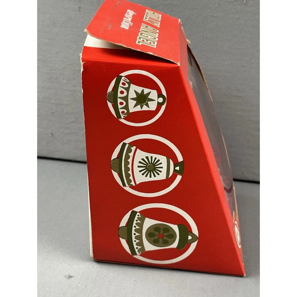 Vintage Commodore Christmas Angel Flocked‎ Red Decoration Holly Side Eye In Box